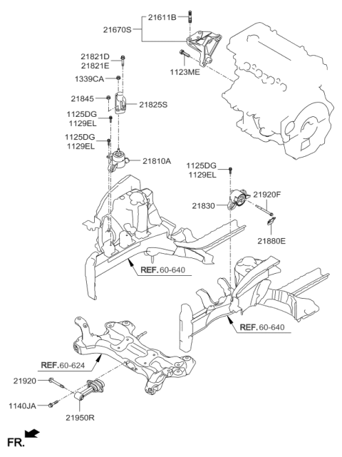 2014 Kia Forte Engine Mounting Bracket Assembly Diagram for 218103X000