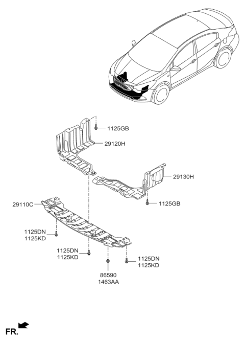 2014 Kia Forte Panel-Under Cover,LH Diagram for 29130A7000