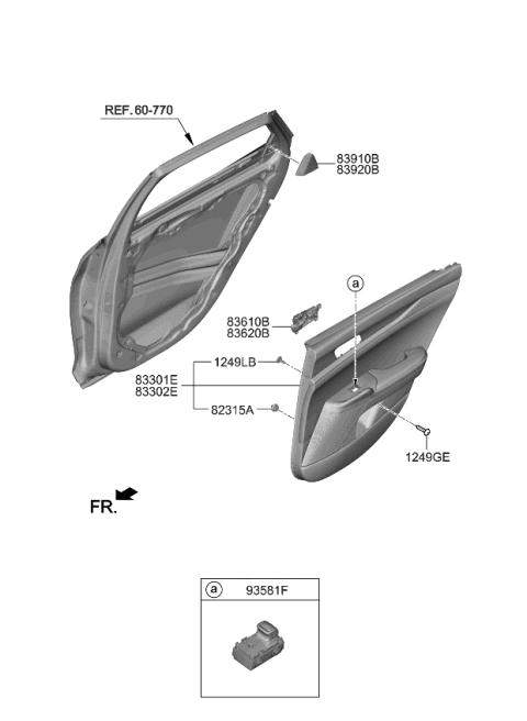 2024 Kia K5 Rear Door Handle Assembly Diagram for 83620L3010SA1