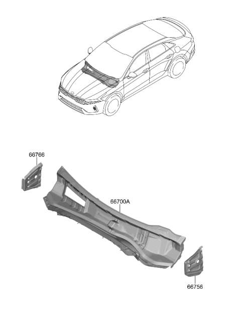 2021 Kia K5 Panel-COWL Side OUTE Diagram for 66766L2000