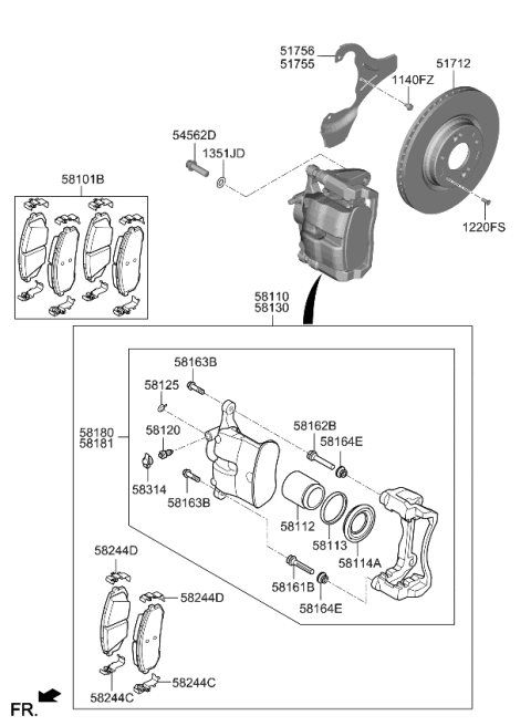 2021 Kia K5 Piston-Front Disc Brake Diagram for 581120Z000