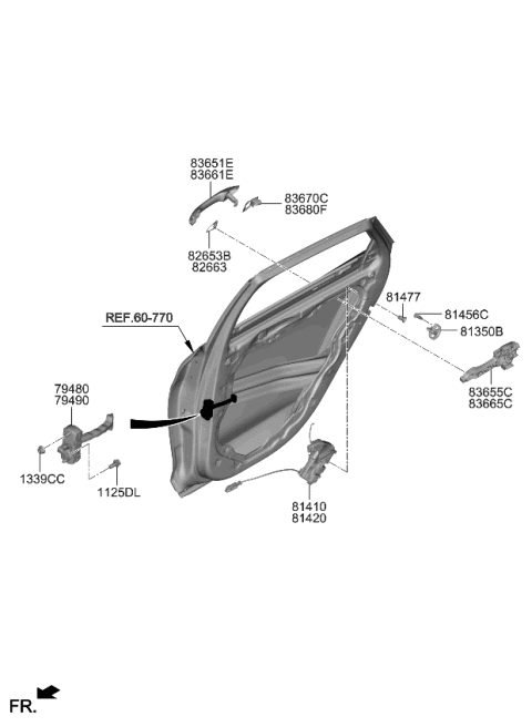 2023 Kia K5 Rear Door Latch Assembly Diagram for 81420L3000