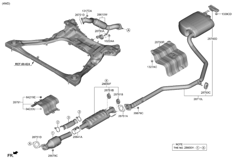 2021 Kia K5 Muffler Assy-Center Diagram for 28650L3850