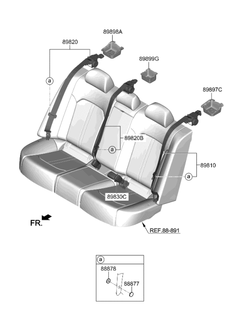 2022 Kia K5 2Nd Center Seat Belt Assembly Diagram for 89850L3000WK