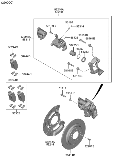 2023 Kia K5 Rear Wheel Brake Assembly Diagram for 58230L1050