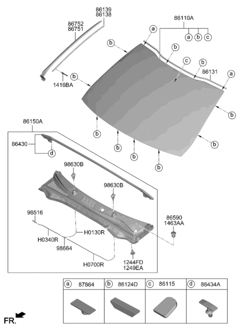 2021 Kia K5 Windshield Glass Diagram