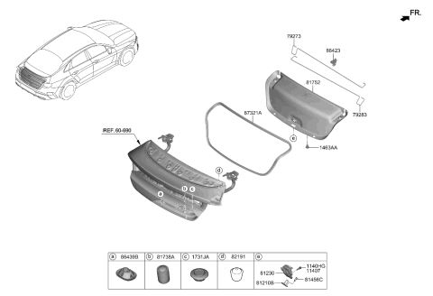 2021 Kia K5 Trunk Lid Latch Assembly Diagram for 81230L0000