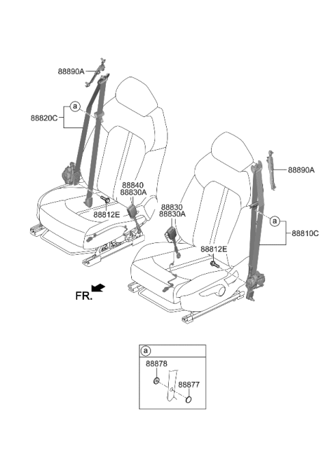 2024 Kia K5 Front Seat Belt Assembly Right Diagram for 88820L3000WK
