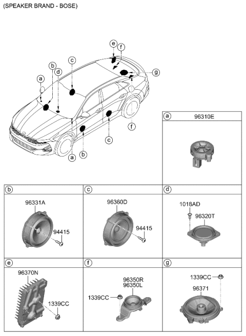 2023 Kia K5 Sub Woofer Speaker Assembly Diagram for 96310L2200