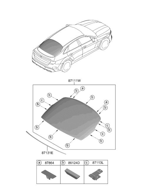 2022 Kia K5 Rear Window Glass & Moulding Diagram