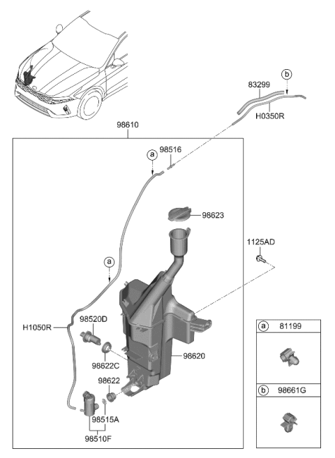 2023 Kia K5 Windshield Reservoir Assembly Diagram for 98611L3000