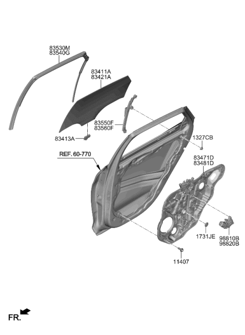 2022 Kia K5 Rear Door Window Regulator & Glass Diagram