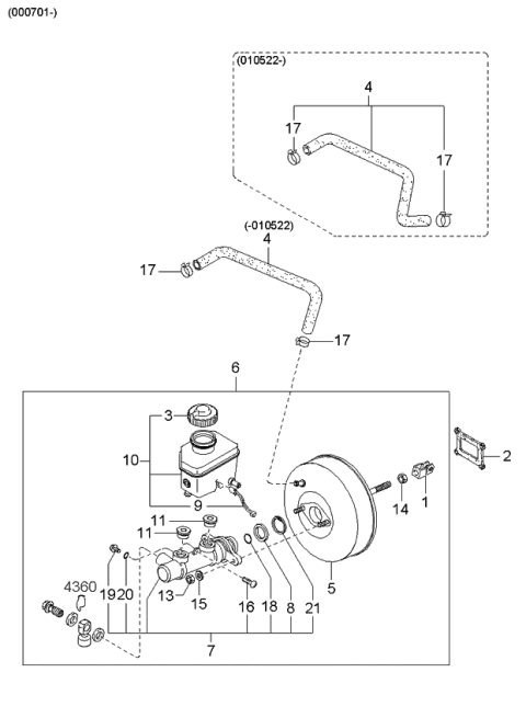 2000 Kia Spectra Brake Master Cylinder & Power Brake Diagram 8