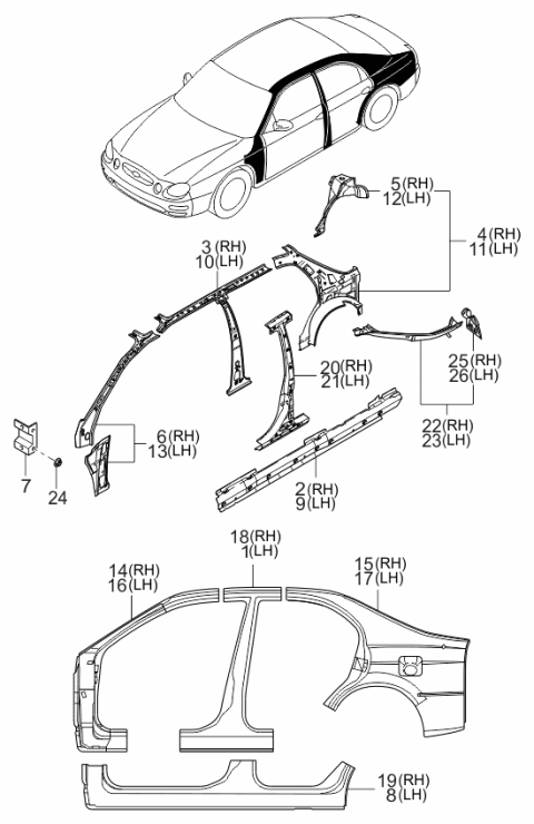 2001 Kia Spectra Reinforcement-Side SILL,RH Diagram for 0K2A170131