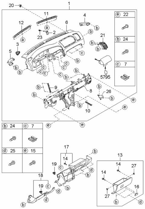 2000 Kia Spectra INSTRUMNET Panel Pad Assembly Diagram for 0K2AA60350G96