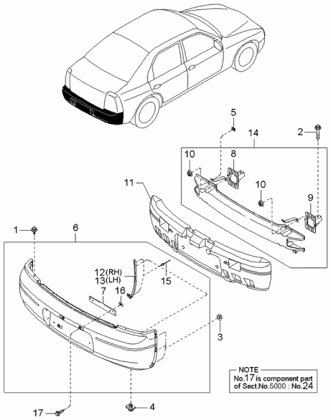 2000 Kia Spectra Bracket-RBUMPER,RH Diagram for 0K2B150200