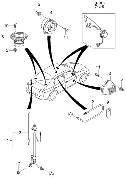 2001 Kia Spectra Antenna & Speaker Diagram