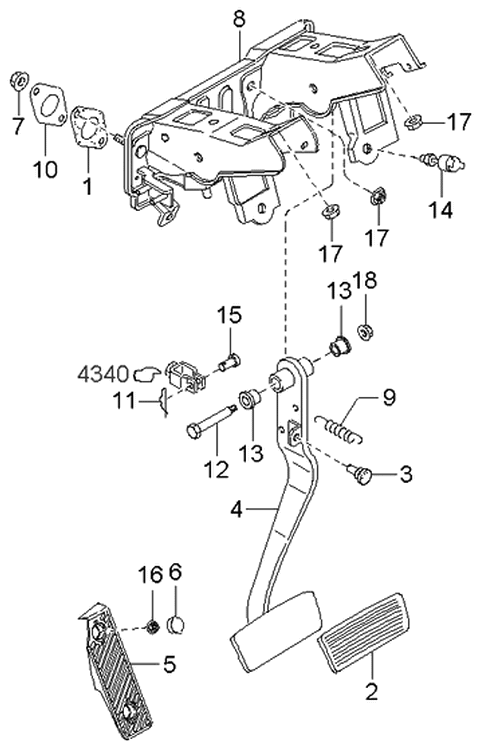 2000 Kia Spectra Clutch & Brake Pedal Diagram 1