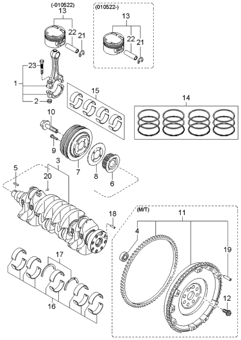 2002 Kia Spectra Piston, Crankshaft & Flywheel Diagram