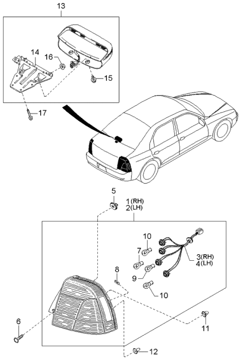 2000 Kia Spectra Rear Combination Lamps Diagram 1