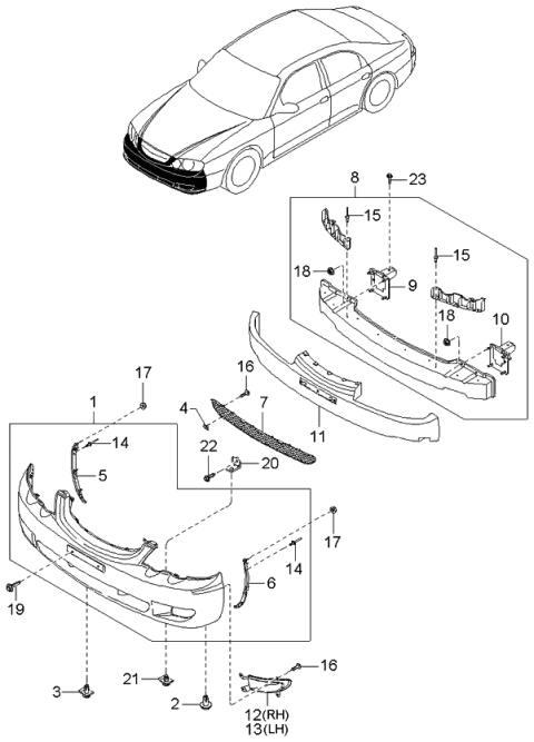 2003 Kia Spectra Stay-FBUMPER,RH Diagram for 0K2S150080