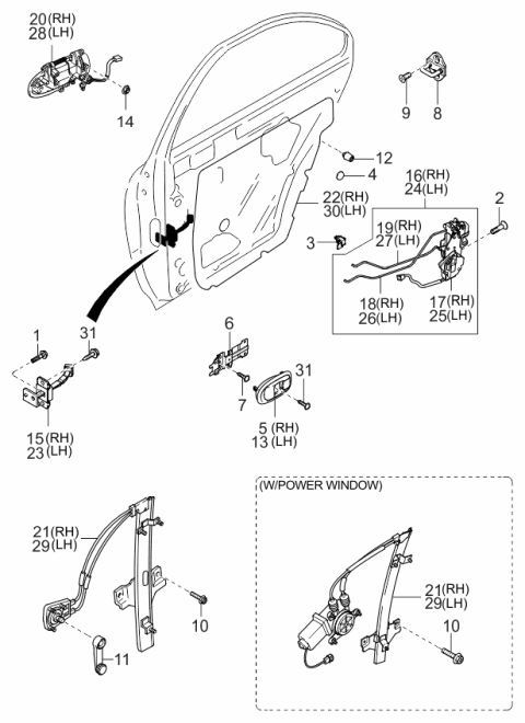 2003 Kia Spectra Outer Handle Assembly, Right Diagram for 0K2N172410XX
