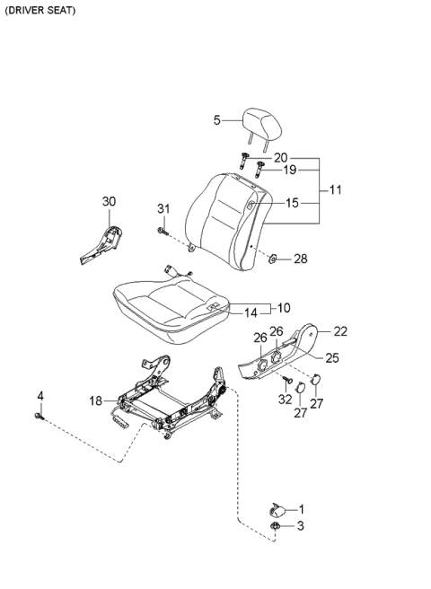 2002 Kia Spectra Front Back Covering Assembly Left Diagram for 0K2SR88181A902