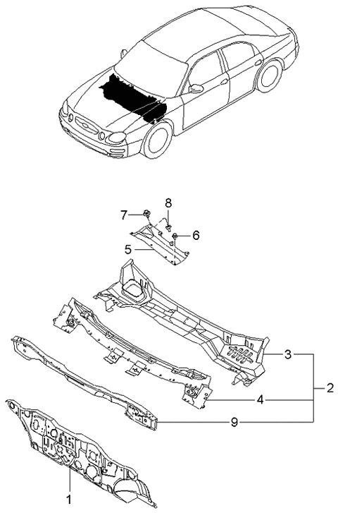 2001 Kia Spectra COWL & Dash Diagram for 0K2NA53500