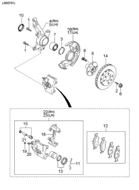 2003 Kia Spectra Axle & Brake Mechanism-Front Diagram 1