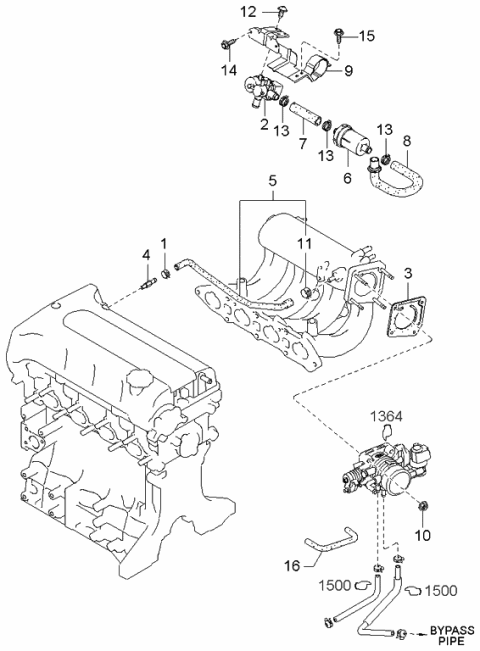 2000 Kia Spectra Clip-Hose Diagram for K992862400