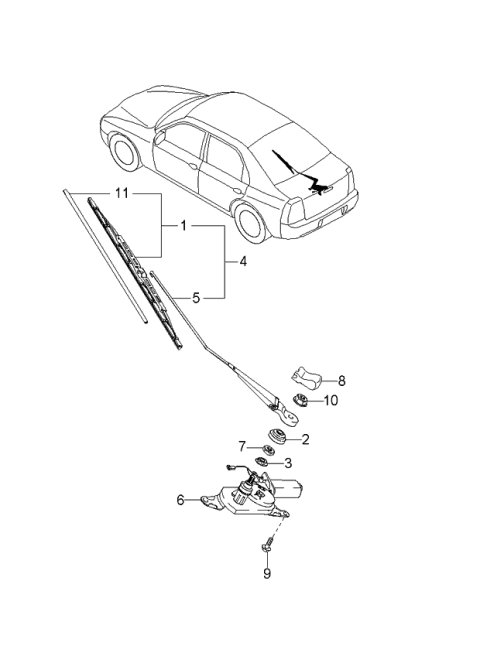 2000 Kia Spectra Blade Rubber Diagram for KK15376631