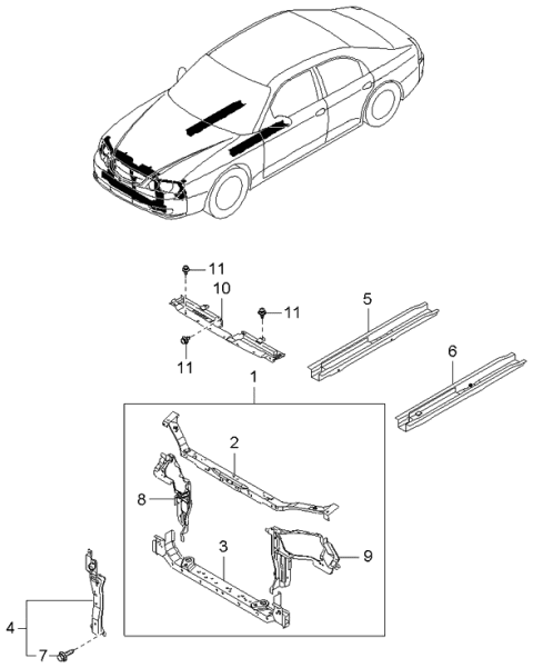 2000 Kia Spectra Panel Assembly-Shroud Diagram for 0K2SA53100A