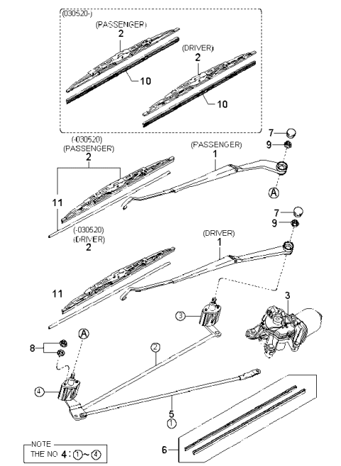 2001 Kia Spectra Front Windshield Wiper Arm Diagram for 0K2AA67321