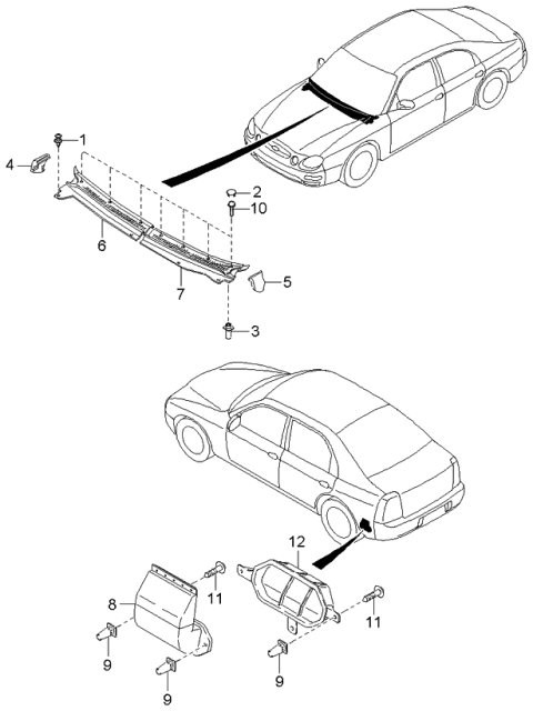 2004 Kia Spectra Cowl & Extractor Grille Diagram