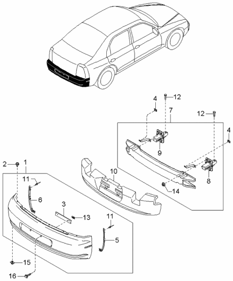 2001 Kia Spectra Rear Bumper Diagram 1