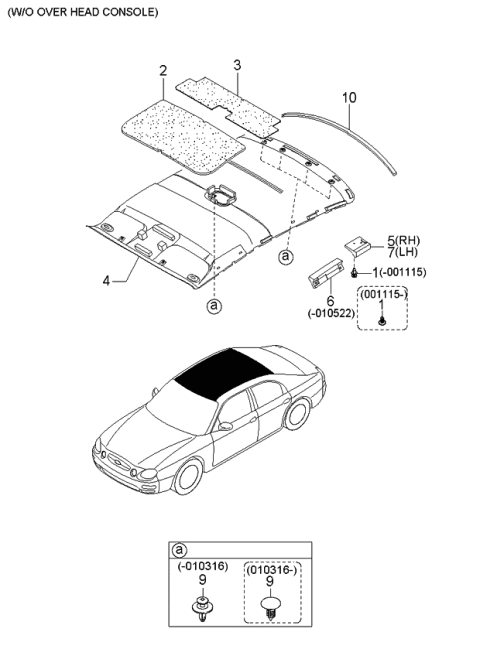 2000 Kia Spectra Insulator-Roof,Center Diagram for 0K2DJ68017