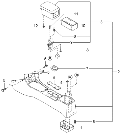 2003 Kia Spectra Console Assembly-Rear Diagram for 0K2AA64410H96