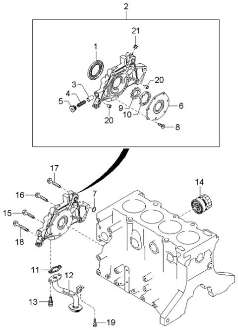 2003 Kia Spectra Oil Pump & Filter Diagram 2