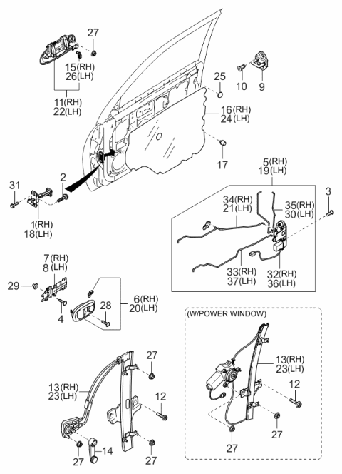 2004 Kia Spectra Mechanism-Front Door Diagram 1