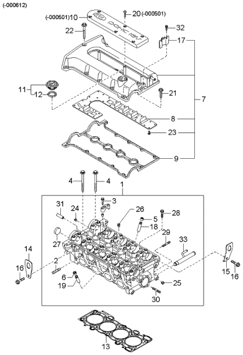 2002 Kia Spectra Cylinder Head & Cover Diagram 2