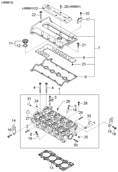 2001 Kia Spectra Cylinder Head & Cover Diagram 2