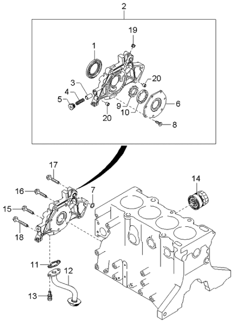 2003 Kia Spectra Oil Pump & Filter Diagram 1