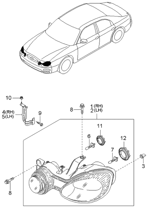 2002 Kia Spectra Passenger Side Headlight Assembly Diagram for 0K2DJ51030