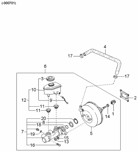 2003 Kia Spectra Brake Master Cylinder & Power Brake Diagram 1