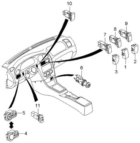 2004 Kia Spectra Hatchback (Old Body Style) Dashboard Switches Diagram 2