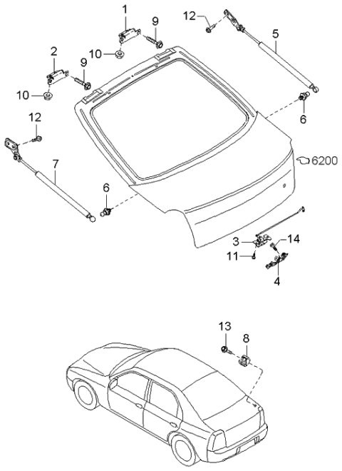 2001 Kia Spectra WEDG-Lift Gate,RH Diagram for 0K2B162681A