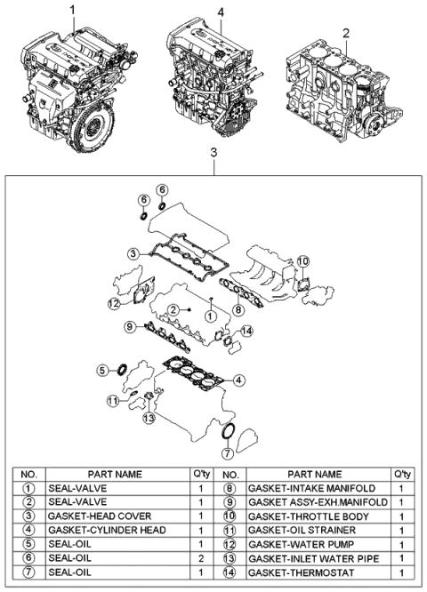 2000 Kia Spectra Gasket Set Diagram for K0AB110270