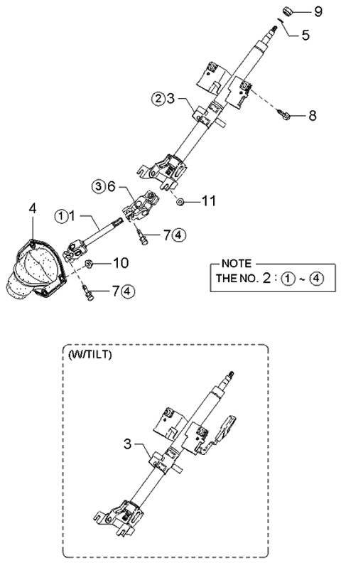 2003 Kia Spectra Steering Column & Shafts Diagram