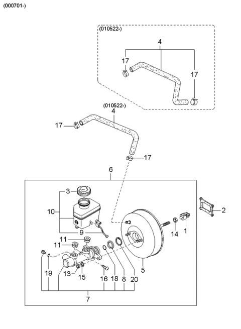 2002 Kia Spectra Hatchback (Old Body Style) Brake Master Cylinder & Power Brake Diagram 5