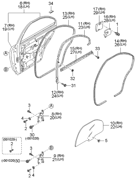 2000 Kia Spectra Chan-Glass Run, RH Diagram for 0K2A172605C